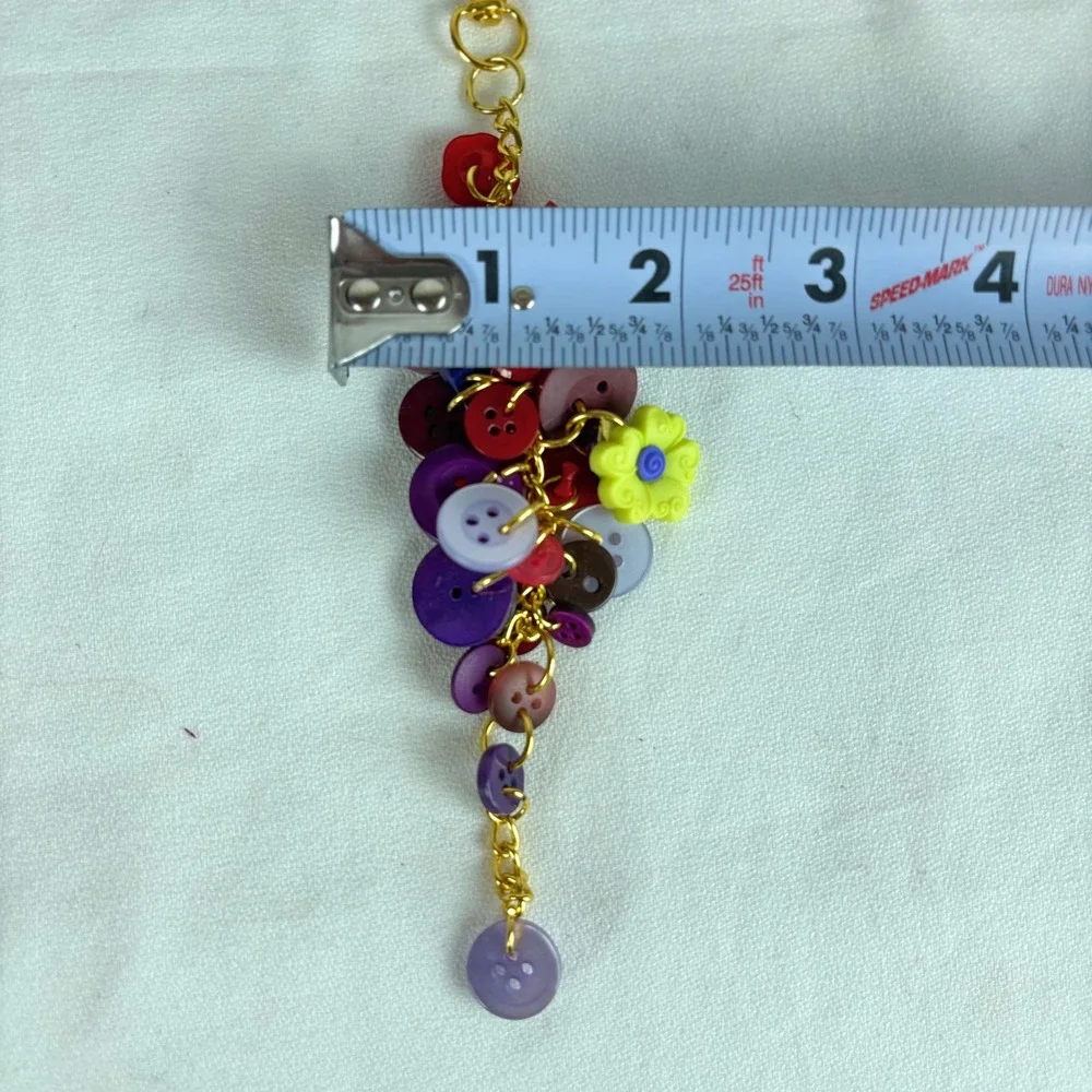 Handmade Colorful Button Cluster Bag Charm Keychain Gold Tone Flower Strawberry